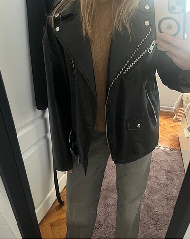 s Beden siyah Renk Zara deri ceket oversized