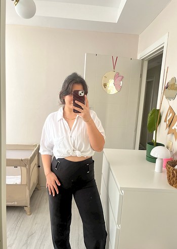 Siyah tokalı palazzo kumaş pantolon - Görsel 3