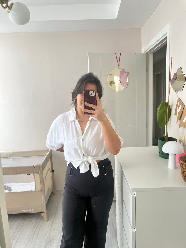 Siyah tokalı palazzo kumaş pantolon - Görsel 2