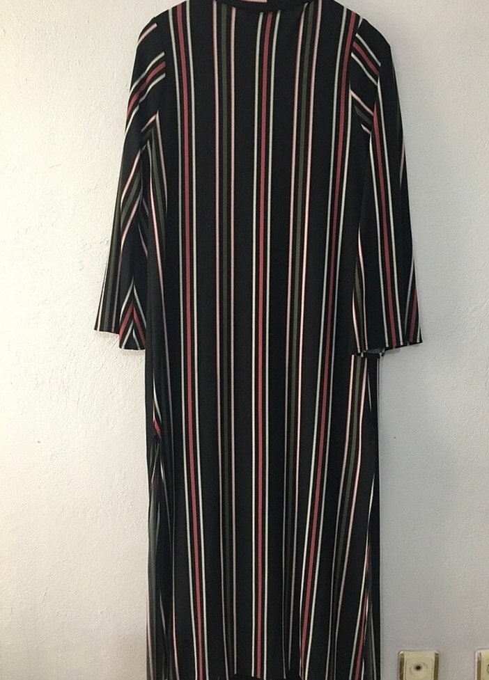 Çizgili, Pilili, Uzun Kadın Elbise - Görsel 2