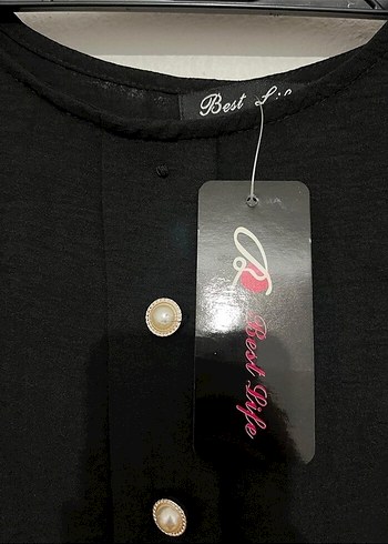 Düğmeli Siyah Uzun Kadın Tunik elbise - Görsel 3