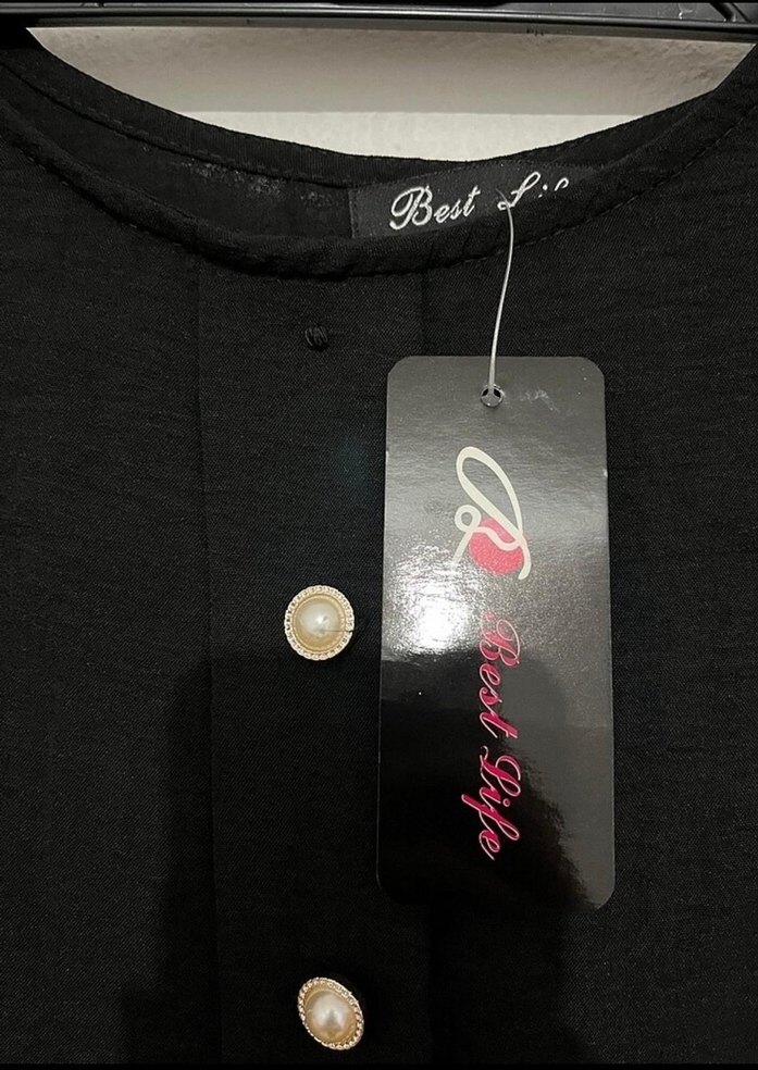 Düğmeli Siyah Uzun Kadın Tunik elbise - Görsel 3