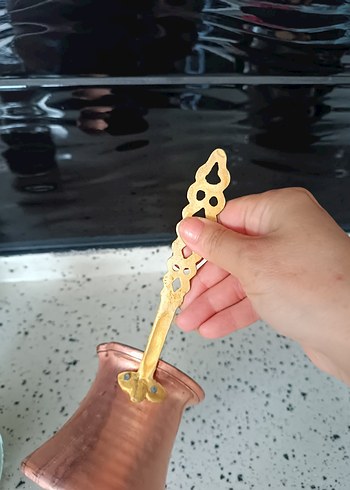 Parlak Bej Bakır Cezve - Görsel 4