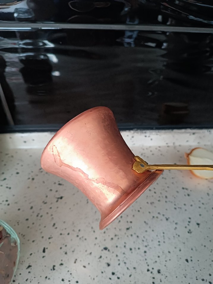 Parlak Bej Bakır Cezve - Görsel 5