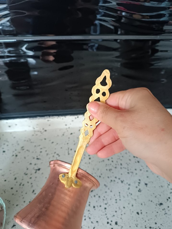 Parlak Bej Bakır Cezve - Görsel 4