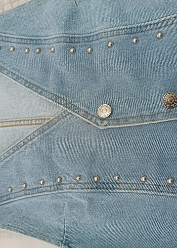 Düğmeli Mavi Vintage Denim Yelek - Görsel 2