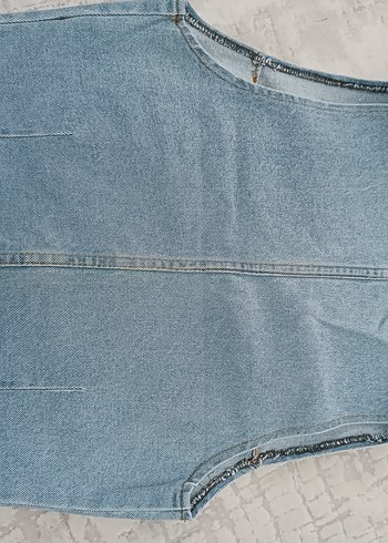 Düğmeli Mavi Vintage Denim Yelek - Görsel 6
