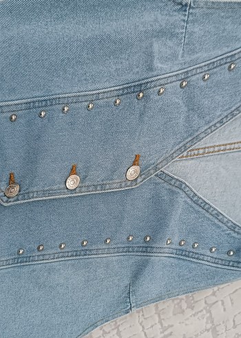 Düğmeli Mavi Vintage Denim Yelek - Görsel 7