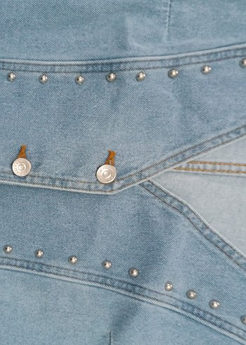 Düğmeli Mavi Vintage Denim Yelek - Görsel 4
