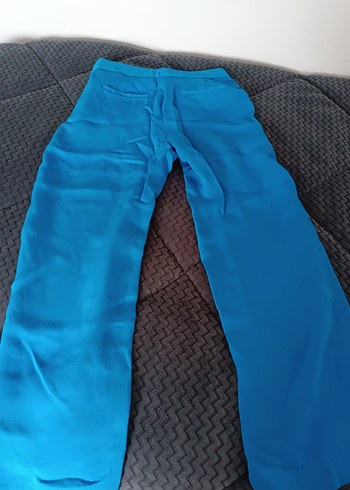 Massimo Dutti Kadın Mavi Kemerli Kumaş Pantolon - Görsel 5