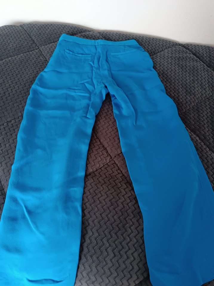 Massimo Dutti Kadın Mavi Kemerli Kumaş Pantolon - Görsel 5