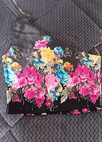 Çiçek Desenli Çok Renkli tek kol üst - Görsel 2