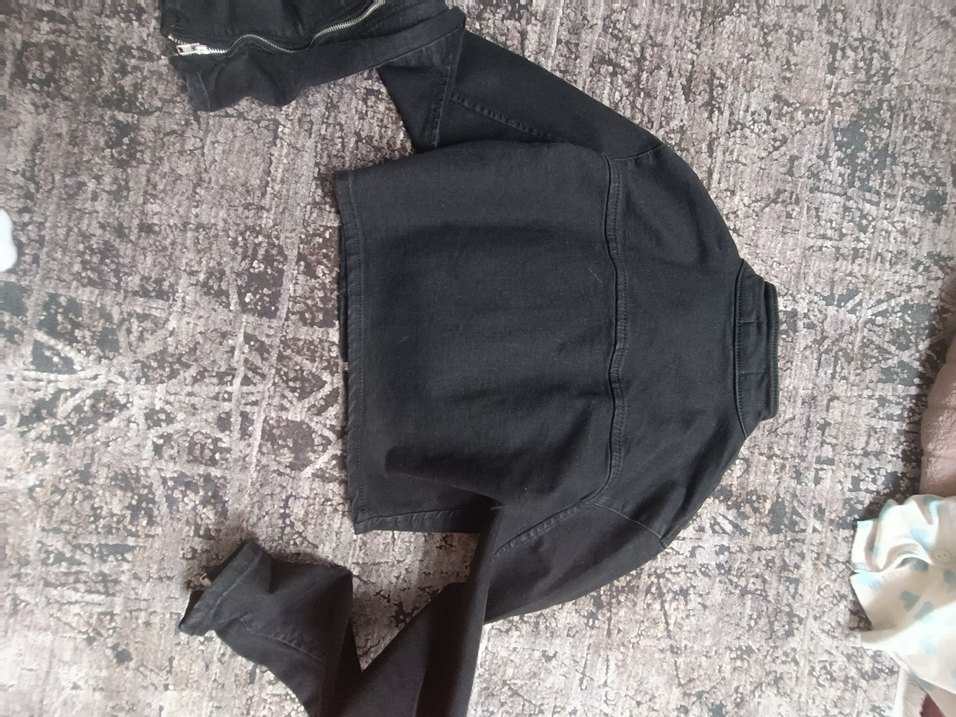 zara Siyah Mini Fermuarlı Kadın Denim Ceket - Görsel 2