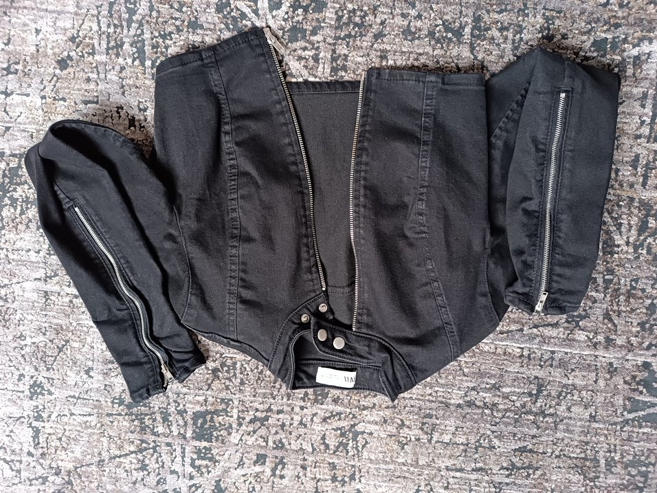 zara Siyah Mini Fermuarlı Kadın Denim Ceket - Görsel 3