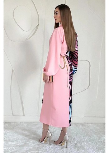 Trendyol & Milla Pembe Desenli Drapeli Uzun Kadın Elbise