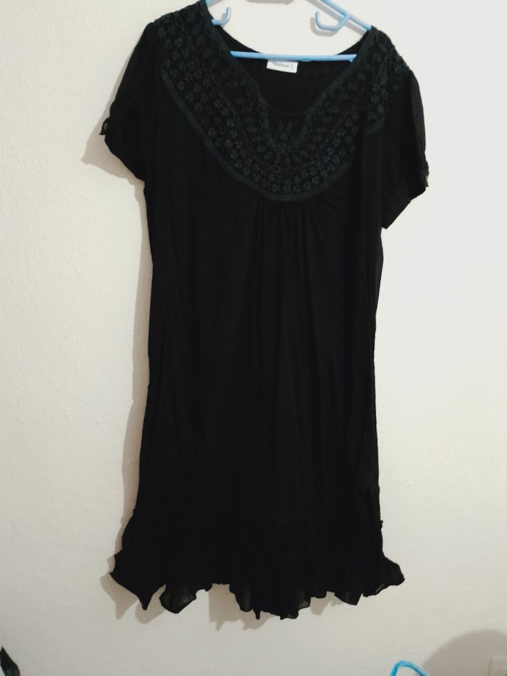 Siyah Keten Kısa Kollu Hamile Tunik - Görsel 3