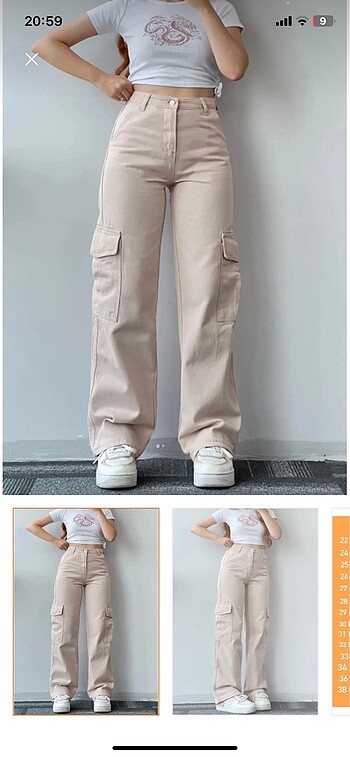 Bershka Kargo cep palazzo wide leg bej pantolon