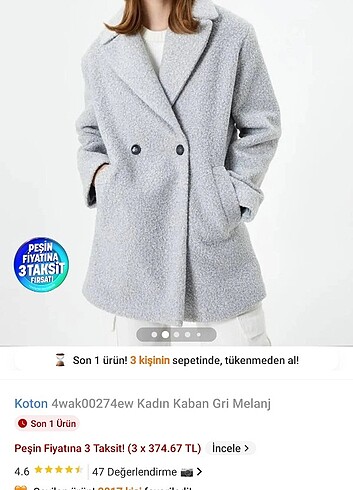 Koton 44 beden kaban etiketli