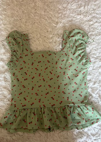 Düğmeli Yeşil Desenli Kadın Bluz - Görsel 3