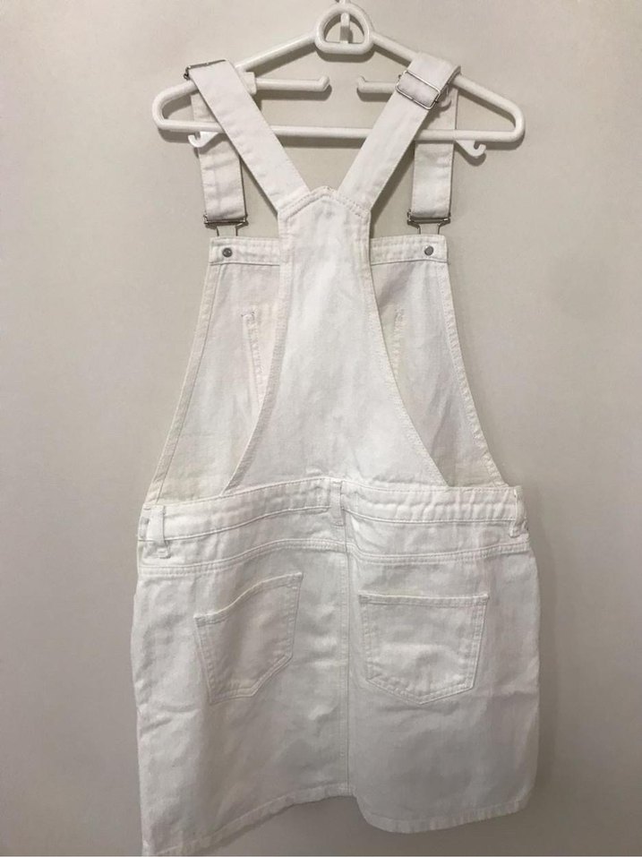 Beyaz Nakışlı Kadın Kot Şort Salopet - Görsel 2