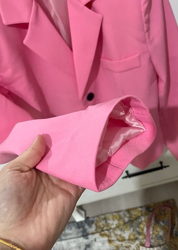 s Beden Pembe Blazer siyah Düğmeli ceket