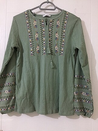 Lc waikiki yeşil etnik desen bluz