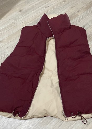 Bordo Yüksek Yakalı Fermuarlı Kadın Yelek