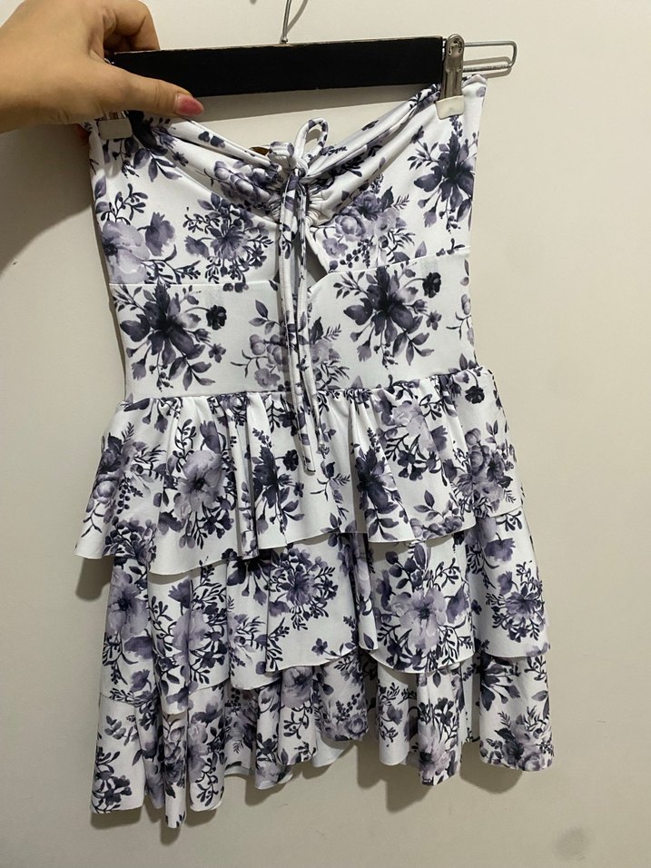 Mor Çiçek Desenli Volanlı Midi Hamile Etek - Görsel 2