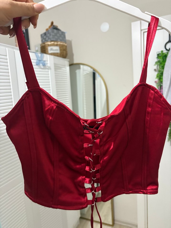 Kırmızı Parlak Nakışlı Strappy Büstiyer - Görsel 2