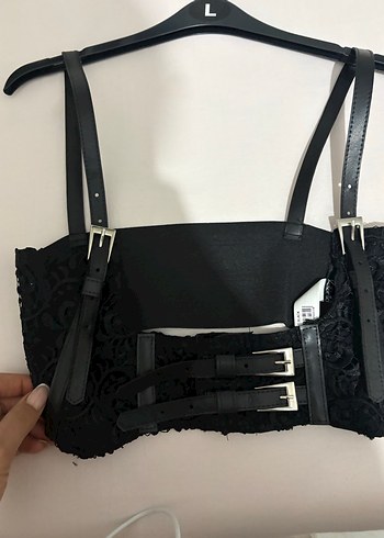 Siyah Deri Nakışlı Goth Mini Büstiyer - Görsel 2