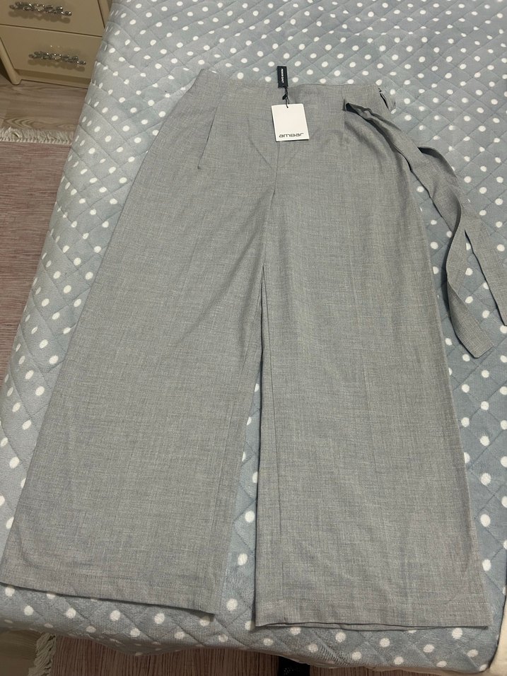 Gri palozzo kumaş pantalon - Görsel 2