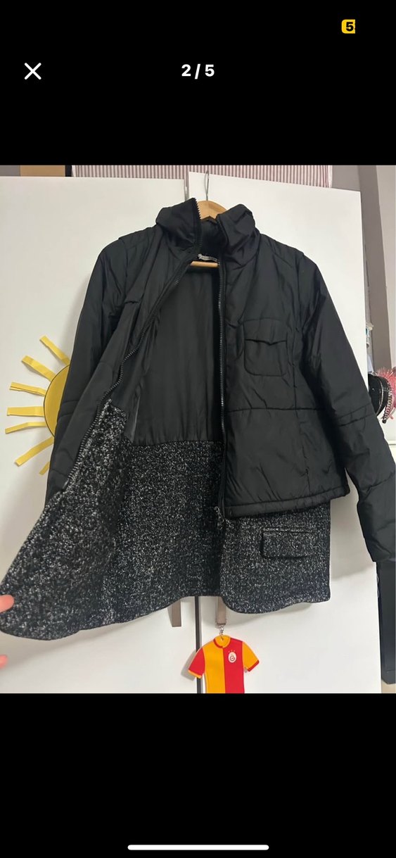 Siyah Kısa Kadın Mont, - Görsel 2