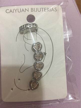 Kıkırdak küpe- cuff bej kalpli taşlı