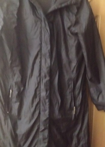 Siyah Uzun Kadın Yağmurluk Fermuarlı - Görsel 2