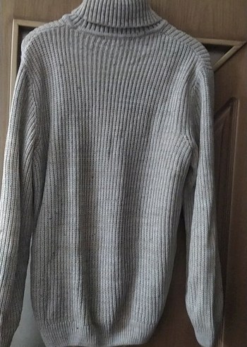 Gri Çizgili Boğazlı Kadın Kazak - Görsel 3