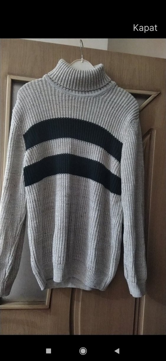 Gri Çizgili Boğazlı Kadın Kazak - Görsel 2