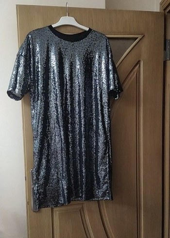 Gri Payetli Midi Kadın Elbise - Görsel 2