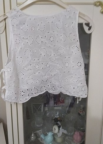 Nakışlı Dantelli Kolsuz Mini Bluz - Görsel 2