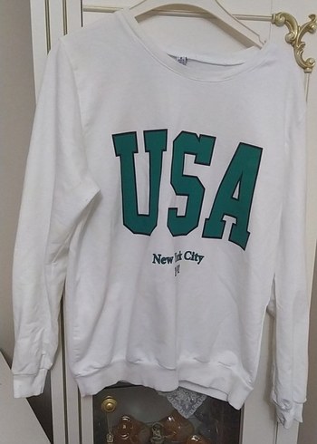 Beyaz Uzun Kollu Baskılı Kadın Sweatshirt - Görsel 2