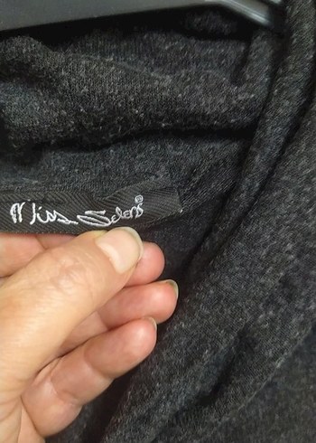 Gri Yüksek Yakalı Kadın Keten Kazak - Görsel 3