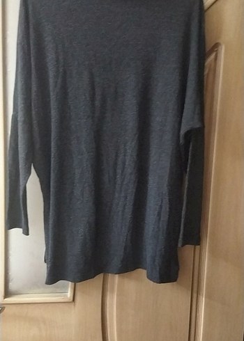 Gri Yüksek Yakalı Kadın Keten Kazak - Görsel 4