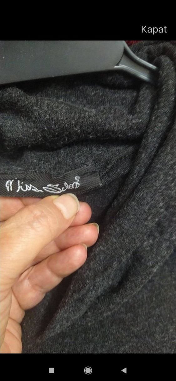 Gri Yüksek Yakalı Kadın Keten Kazak - Görsel 3