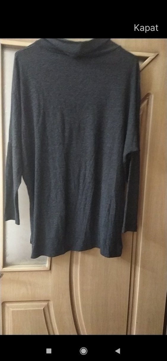 Gri Yüksek Yakalı Kadın Keten Kazak - Görsel 4