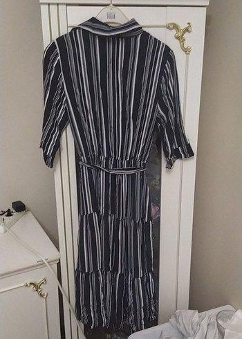 Gri Çizgili Uzun Rahat Kadın Elbise - Görsel 2