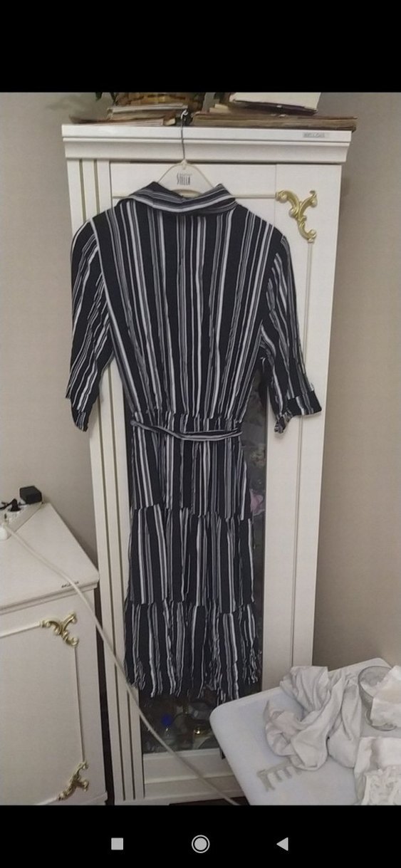 Gri Çizgili Uzun Rahat Kadın Elbise - Görsel 2