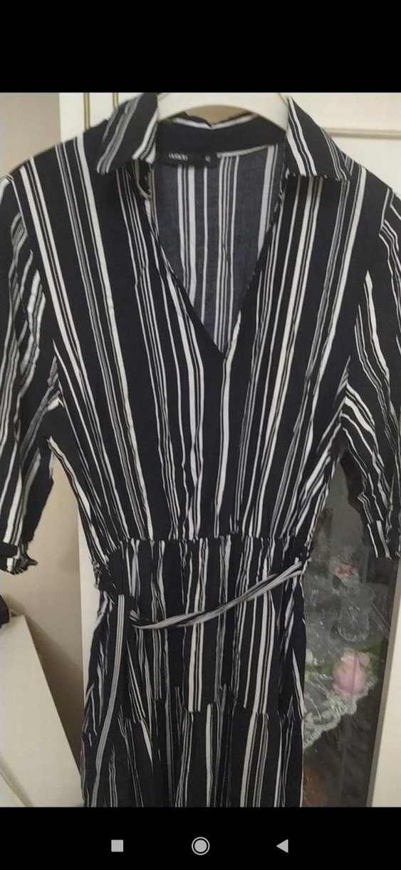 Gri Çizgili Uzun Rahat Kadın Elbise - Görsel 4