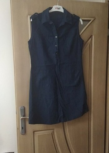 Converse Düğmeli Lacivert Denim Midi Elbise