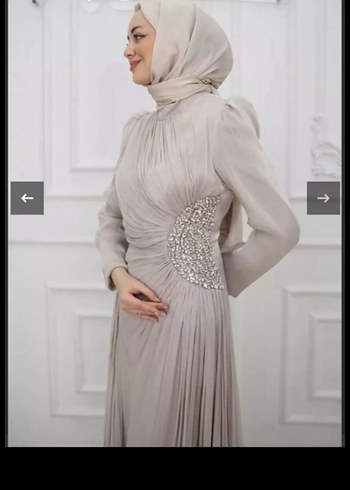 Beyaz Drapeli Uzun Kollu Sade Nişan Elbisesi - Görsel 3