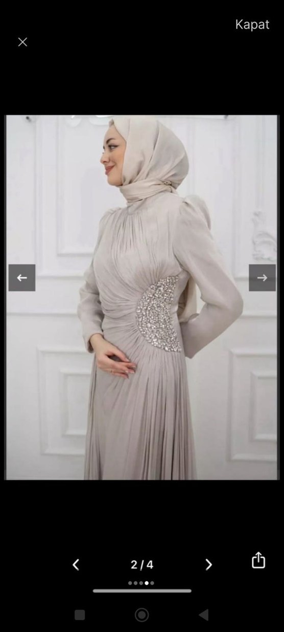 Beyaz Drapeli Uzun Kollu Sade Nişan Elbisesi - Görsel 3