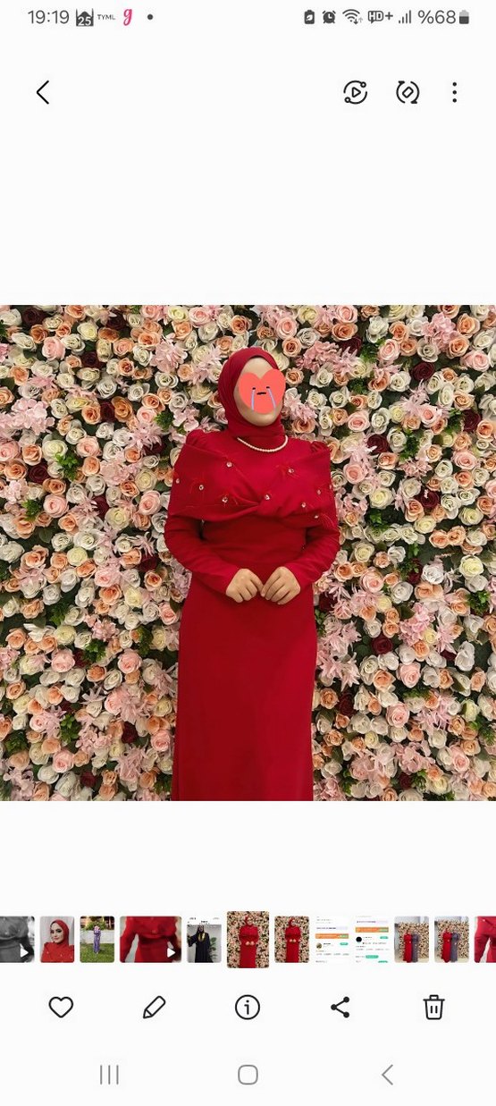 Uzun Kollu Kırmızı Kadın Abiye Elbise - Görsel 5